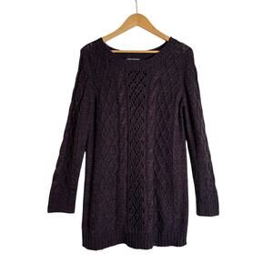 Foreign Exchange Women's Cable Knit Scoop Neck Tunic Sweater Size L Black Purple